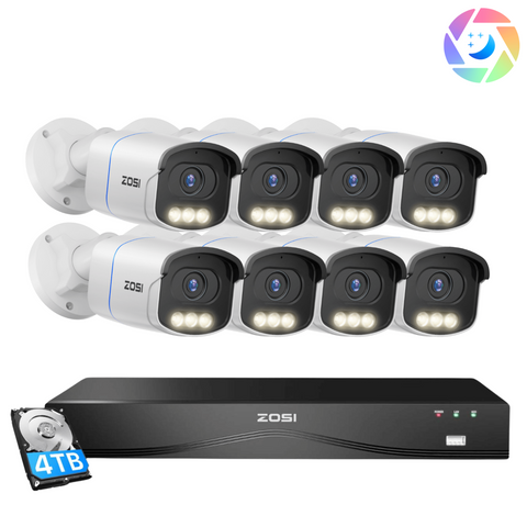 C186A 4K 16 Channel True Color Night Security System + 2-Bay PoE NVR + 4TB HDD