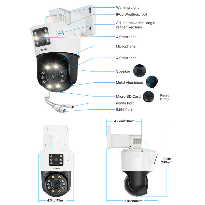 C298 4K (4MP+4MP) Dual-Lens PoE Security Camera System + 2TB HDD (16CH Expandable) - Diagram & Specifications