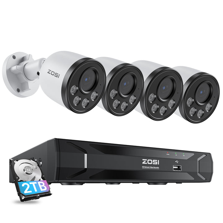 C180 4MP Security System + 5MP 8-Channel PoE NVR + 2TB Hard Drive Zosi