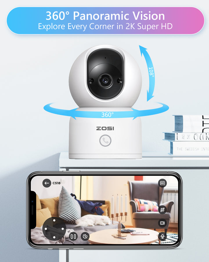 C518 3MP PTZ 2.4GHz/5GHz WiFi Security Camera + Max 256GB Local Storage Zosi