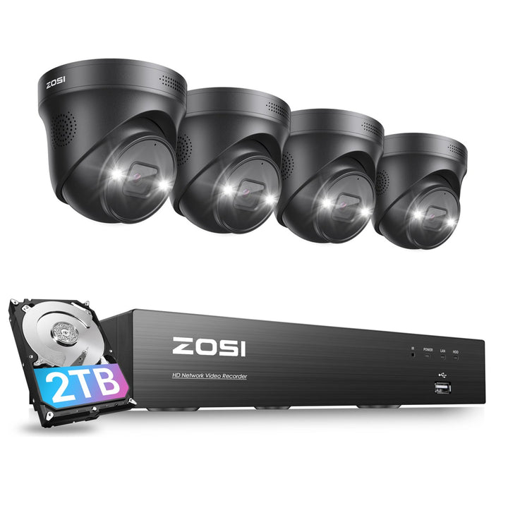 C225 4K 8CH 4-Cam PoE Security System + 2TB Hard Drive Zosi