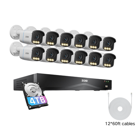 C186A 4K 16 Channel True Color Night Security System + NVR Support Dual Hard Drive + 4TB HDD