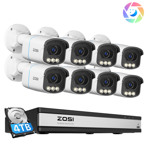 C186A 4K 16 Channel True Color Night Security System + 2-Bay PoE NVR + 4TB/8TB