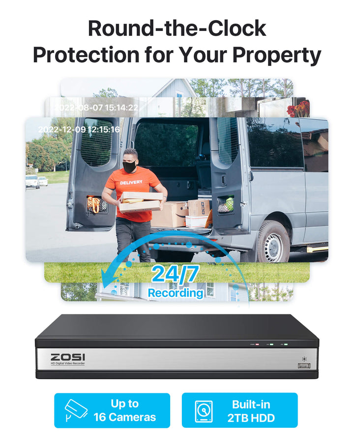 C419 16 Channel 2MP Security System + Up to 16 Cameras +Optional Hard Drive Zosi