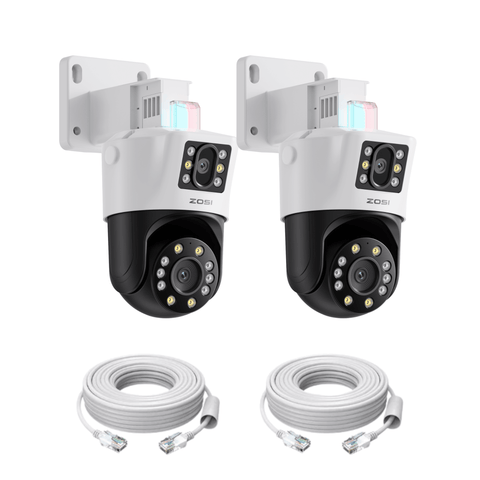 C298 2pack/4pack Dual-Lens PT PoE Add-on Camera + 60ft Ethernet Cable