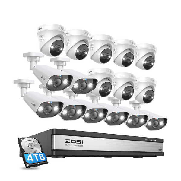 C182/C225 4K 16CH 16Cam Spotlight PoE Security System + 4TB Hard Drive