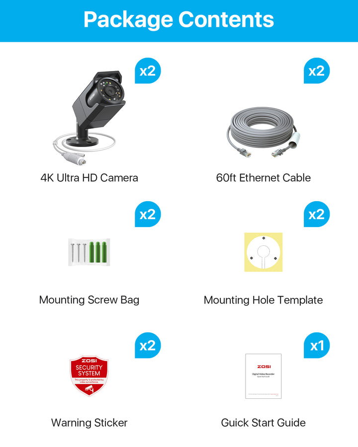 C105 4K Add-on PoE Camera + 60ft Ethernet Cable Zosi