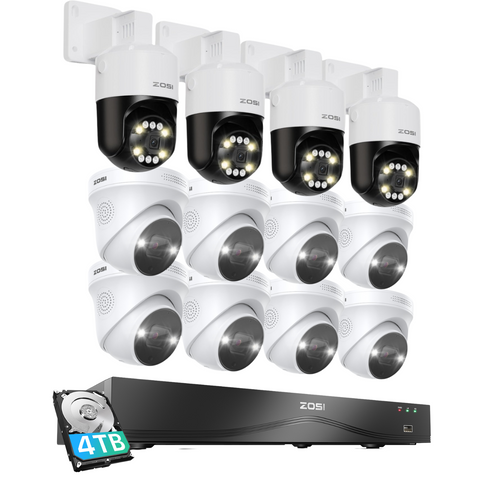 C225/C296B 5MP PoE Camera System + Dome & PT Camera + 4K 16CH PoE NVR