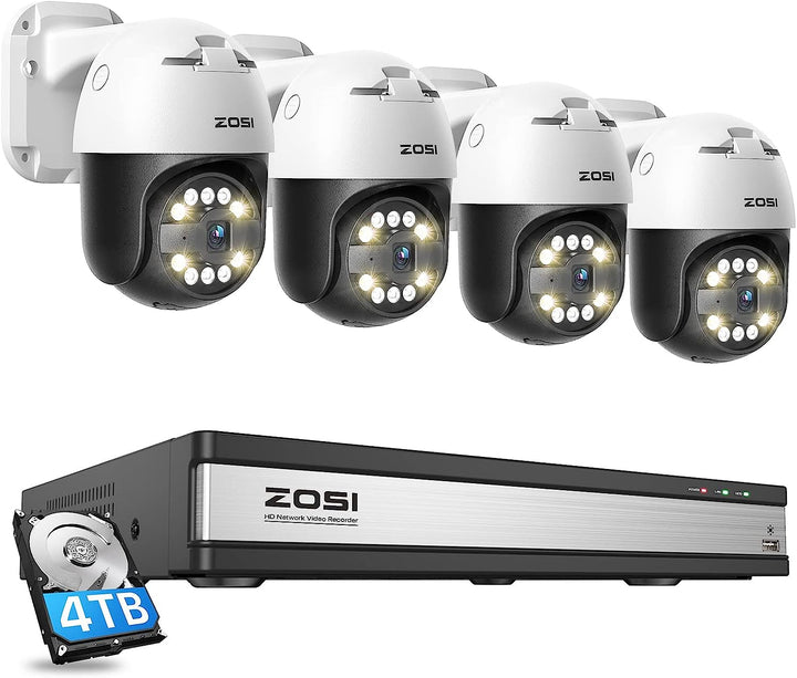 C296 5MP Pan-Tilt PoE Camera System + Person/Vehicle Detection + 4TB Hard Drive Zosi