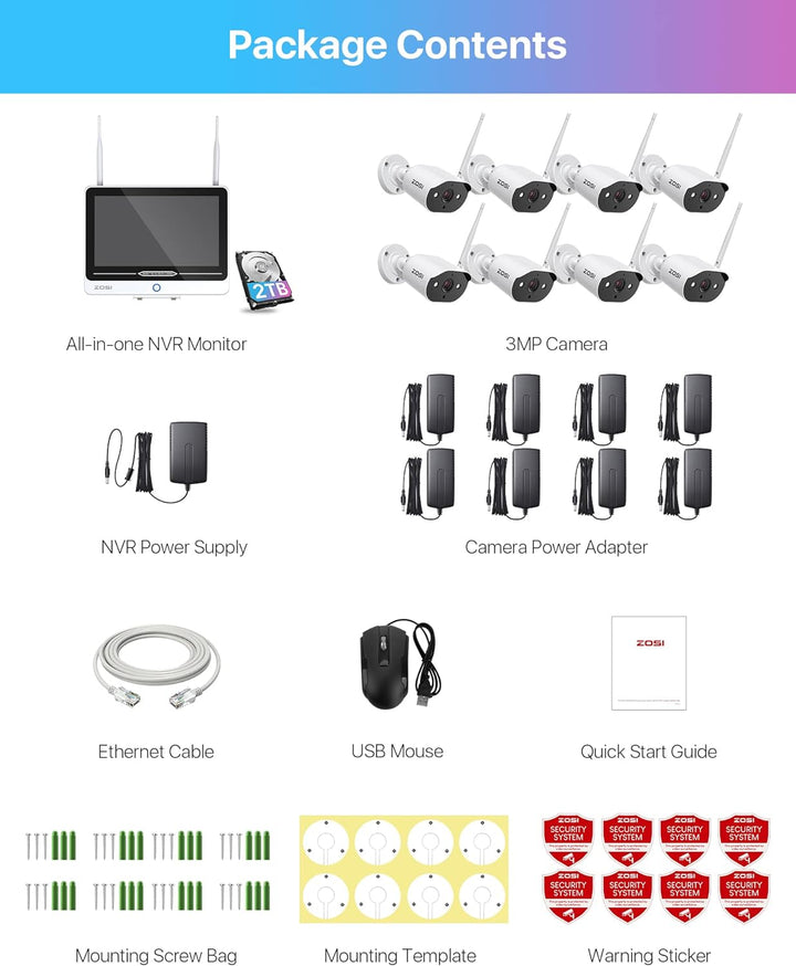 C302 3MP WiFi Security System + 12.5 inch LCD Monitor + Up To 8TB Zosi