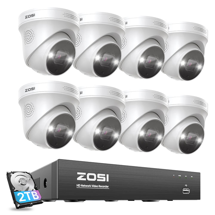 C225 4K PoE 8CH 8 Camera Spotlight Camera System + 2TB Hard Drive Zosi