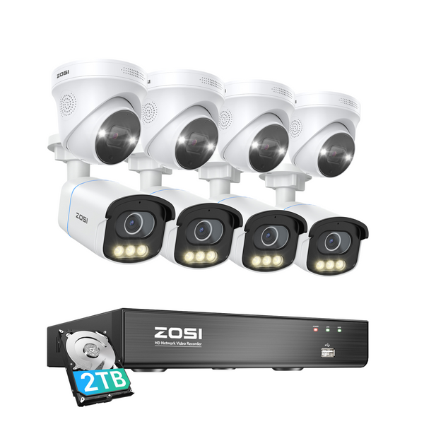 C186/C225 5MP Full-Color Security Camera System + 4K 8CH PoE NVR + 2TB Hard Drive