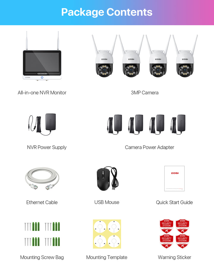 C289 3MP Pan-Tilt WiFi Security System + 12.5 inch LCD Monitor +1TB/2TB HDD Zosi