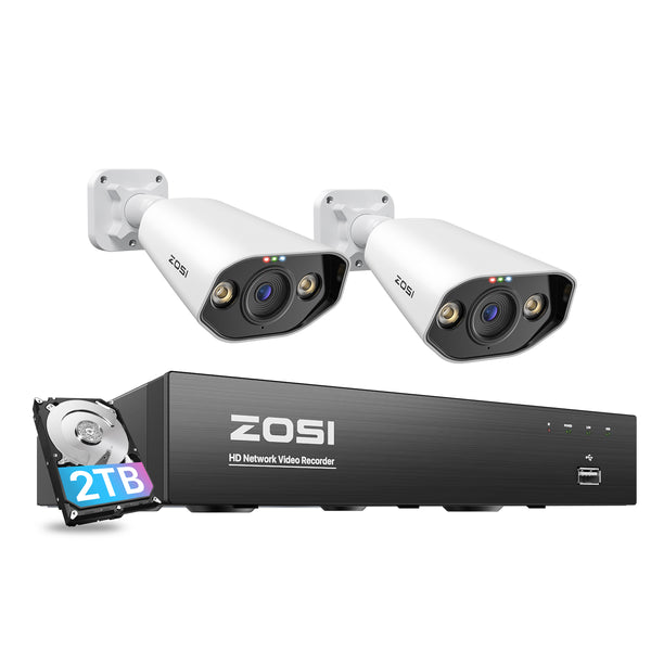 C182 5MP 8 Channel 2 Camera PoE Security System + 2TB Hard Drive Zosi