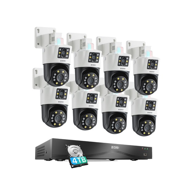 C298 Dual-Lens PT PoE Camera(4MP+4MP) System + 16CH 4K PoE NVR + 4TB HDD