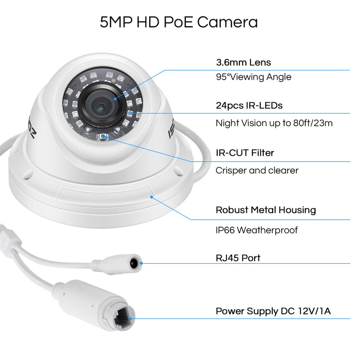 C429 2pack/4pack 5MP Add-on PoE Camera + 60ft Ethernet Cable Zosi