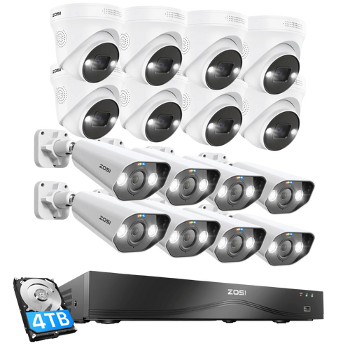 C182 & C225 4K PoE Security Camera System + 16CH 2-Bay NVR with 4TB Hard Drive