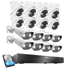 C182 & C225 4K PoE Security Camera System + 16CH 2-Bay NVR with 4TB Hard Drive
