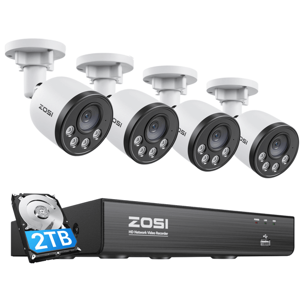 C180 4K 8 Channel PoE Security Camera System + 4K 8CH PoE NVR + 2TB Hard Drive