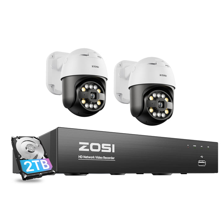 C296 5MP 2 Camera Pan-Tilt PoE Camera System + 2TB Hard Drive Zosi