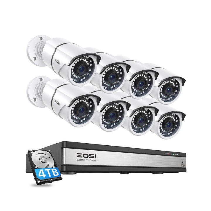 C261 5MP PoE Security Camera System + 4K 16CH PoE NVR + 4TB Hard Drive Zosi