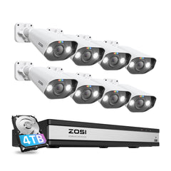 C182 5MP PoE Security Camera System + 4K 16CH PoE NVR + 4TB Hard Drive Zosi