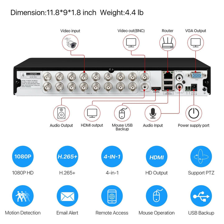 C261 1080P 16 Channel Security System + Up to 16 Cameras + 2TB/4TB Hard Drive Zosi