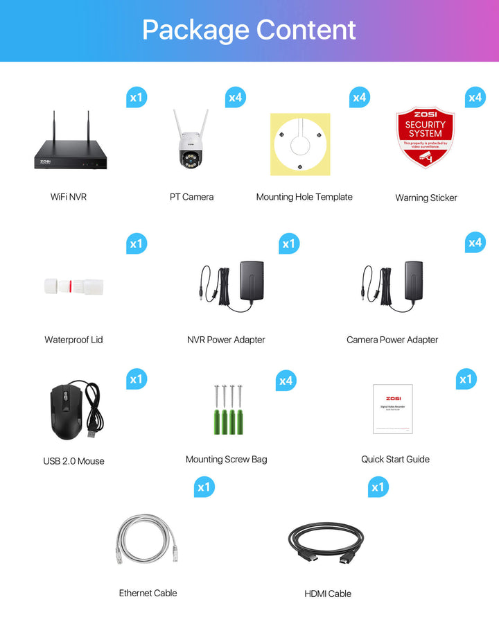 C289 3MP Pan-Tilt Security Camera System + 1TB/2TB Hard Drive Zosi