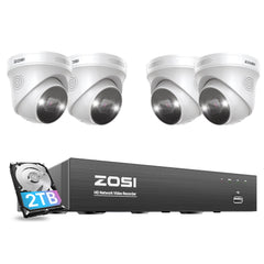 C225 5MP PoE Camera System + 4K 8CH PoE NVR + 2TB Hard Drive Zosi