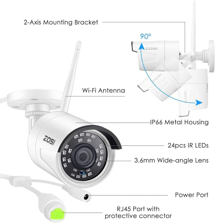 Add-on 1080P Wireless IP Camera, Only Compatible with ZOSI NVR (ZR08JP) Zosi