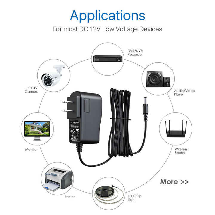 12V 1A /2A /3A Power Adapter, AC 100-240V to DC 12 Volt Transformer, 1 Meter 3.28 Feet Cord Zosi