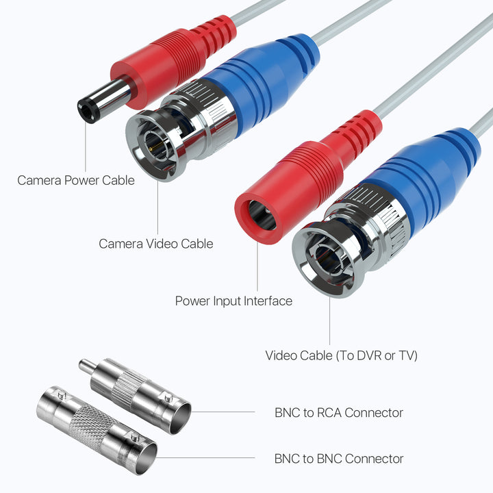 30M 100ft All-in-One Video Power Cables, BNC Extension Cable for Analog Security Camera Zosi