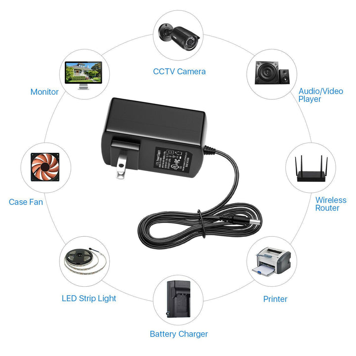 12V 2A 100V-240V AC to DC Power Supply Adapter + 4-Way Power Splitter Cable Zosi